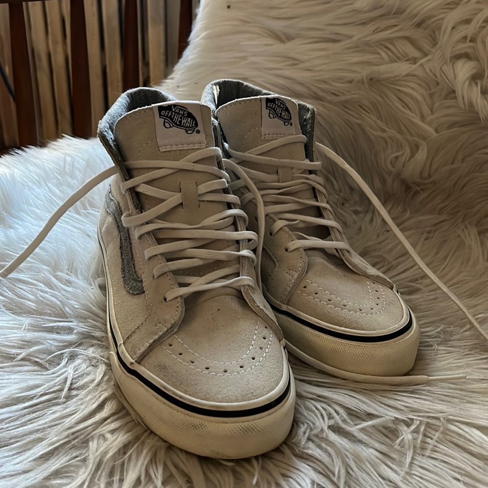 Vans Sk8 Hi tops Cream/Grey suede M6, W7.5